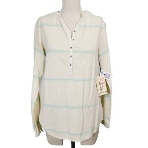 NEW Burton Woven Shirt Canvas‎ Napkin Stripe Cream Blue Long Sleeve Women's M